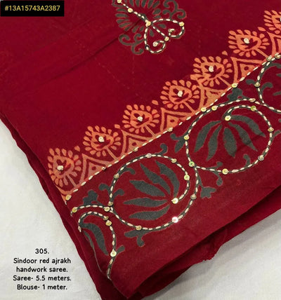 Elegant Ajrakh Chanderi Saree - Hand Kaata Work for Festive Women