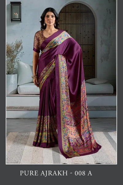 Elegant Ajrakh Modal Satin Saree - Soft & Breathable for Festive Wear