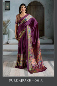 Elegant Ajrakh Modal Satin Saree - Soft & Breathable for Festive Wear