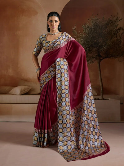 Elegant Ajrakh Modal Satin Saree - Traditional Prints for Women