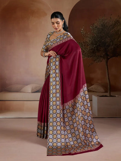 Elegant Ajrakh Modal Satin Saree - Traditional Prints for Women