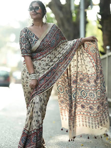 Elegant Ajrakh Modal Silk Saree - Real Mirror Work for Women