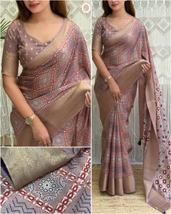 Elegant Ajrakh Printed Cotton Saree - Festive Wear for Women