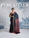 Elegant Ajrakh Satin Saree - Soft & Breathable for Festive Wear