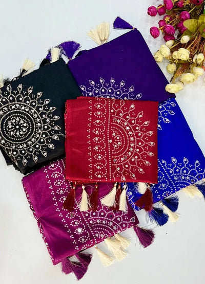 Elegant Ajrakh Satin Saree - Zari Mirror Work for Festive Wear