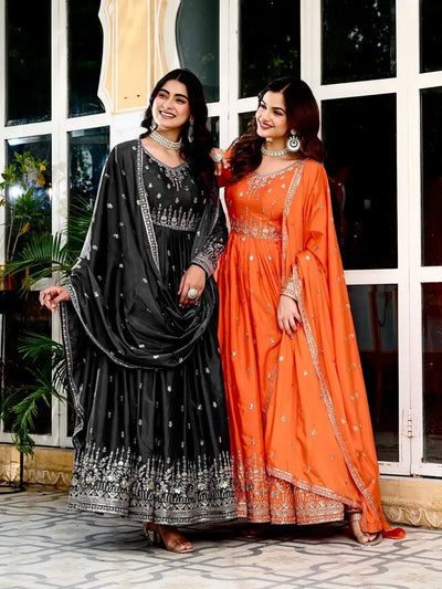 Elegant American Silk Gown - Padded Sequin Work Party Wear