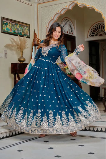 Elegant Anarkali Gown Set - Heavy Embroidered Festive Wear