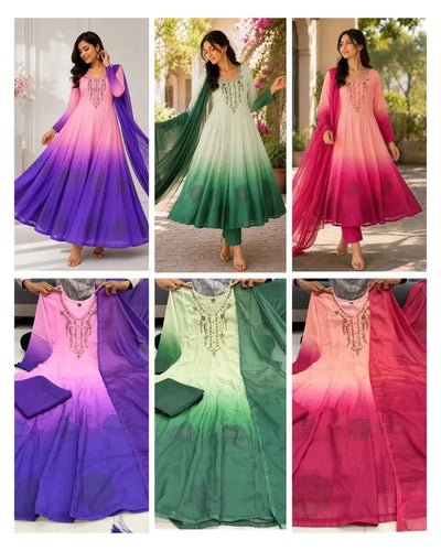 Elegant Anarkali Gown Suit Set - Festive Embroidered Wear