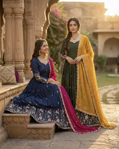 Elegant Anarkali Gown with Dupatta - Heavy Embroidered Festive Wear for Women