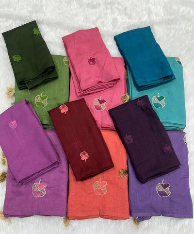 Elegant Apple Embroidery Saree with Unstitched Blouse - Lightweight Festive Wear for Women