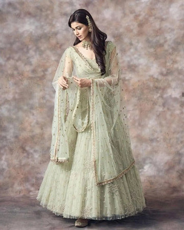 Elegant Aqua Green Lehenga Choli - Sequins & Zari Embroidery for Wedding Wear