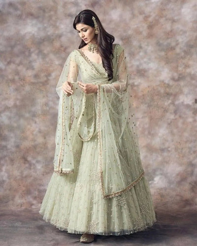 Elegant Aqua Green Lehenga Choli - Sequins & Zari Embroidery for Wedding Wear
