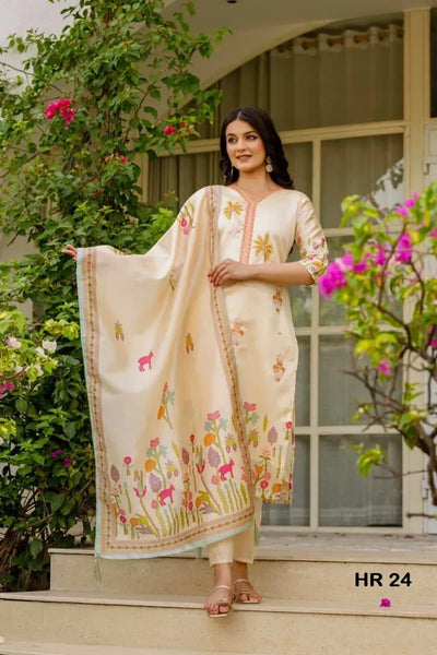 Elegant Assam Silk Kurti Set - Heavy Embroidery & Digital Print Dupatta for Festive Wear | Sizes S-XXL