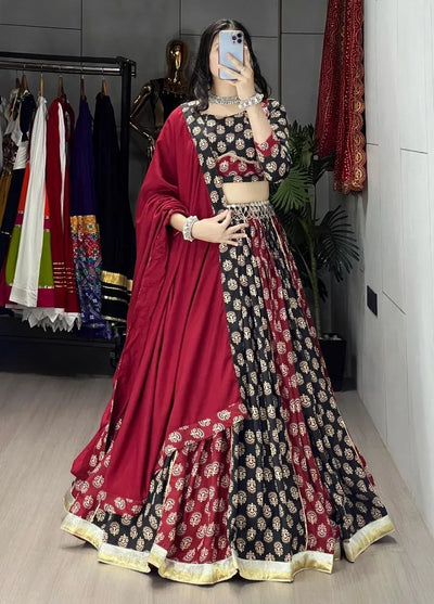 Elegant Azarakh Print Lehenga - Flowing Flair for Festive Women