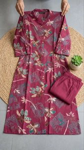 Elegant Bamboo Cotton Kurti Set - Floral Discharge Print for Women