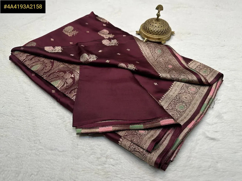 Premium Banarasi Crepe Silk Saree with Handloom Zari Buttas