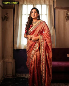 Elegant Banarasi Crush Saree - Gold Sequence Embroidery for Festive Wear