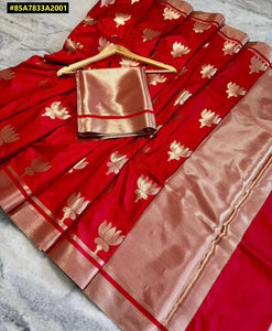 Elegant Banarasi Kataan Silk Saree - Soft Zari Weave for Festive Wear