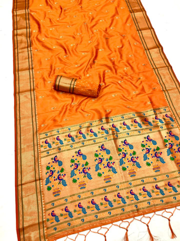 Elegant Banarasi Lichi Silk Paithani Saree - Gold Zari Weaving for Festive Wear