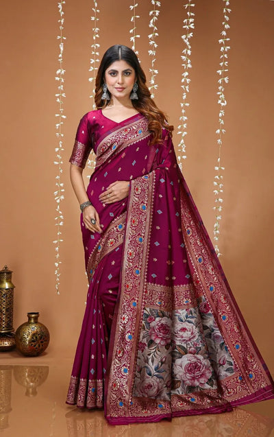 Elegant Banarasi Lichi Silk Saree - Breathable Weave for Weddings