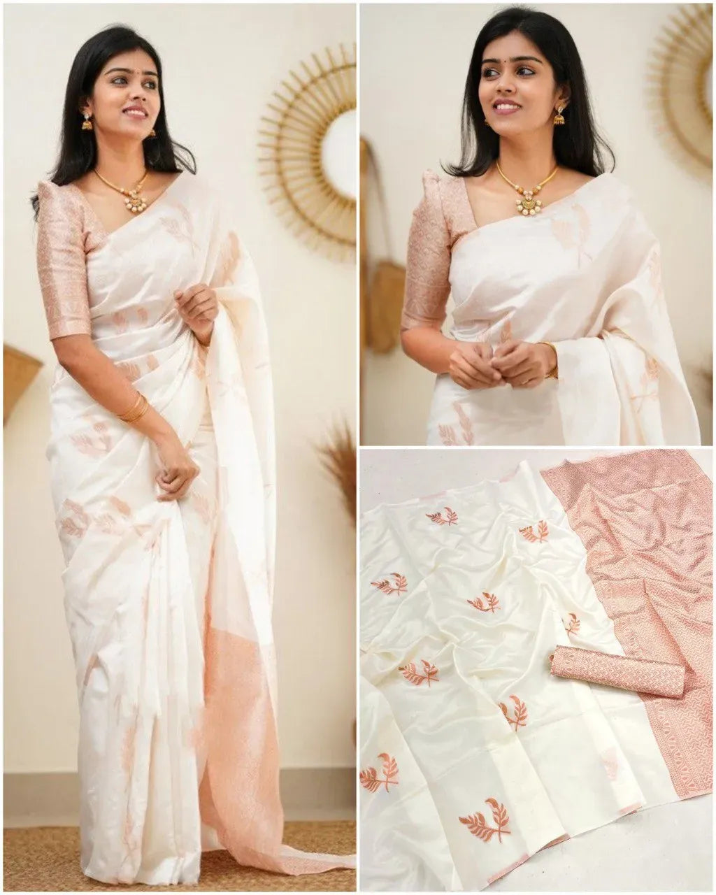 Premium Cream Peach Banarasi Lichi Silk Saree for Festive Wear