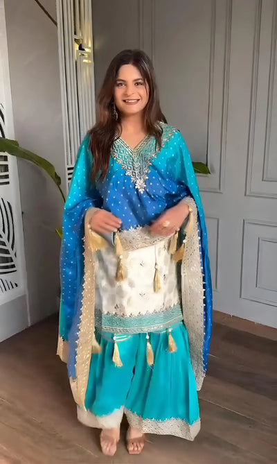 Elegant Banarasi Silk Gharara Suit with Chinon Cape - Festive Wedding Wear for Women
