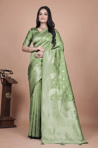 Elegant Banarasi Silk Saree with Gold Zari Peacock Motifs - Festive & Wedding Wear for Women