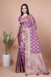Elegant Banarasi Silk Saree with Golden Zari Butta for Festive Weddings