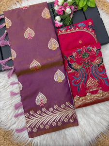 Elegant Banarasi Silk Saree with Heavy Aari Work Blouse for Festive Celebrations