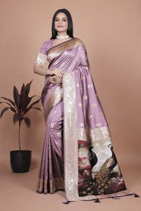 Elegant Banarasi Silk Saree with Majestic Peacock Pallu for Weddings