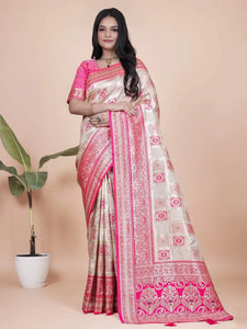 Elegant Banarasi Silk Saree with Rich Silver Zari for Weddings & Festive Wear