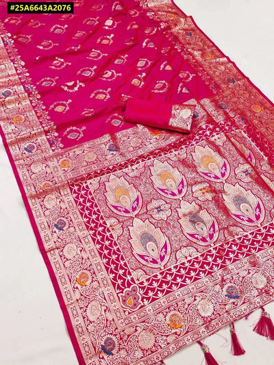 Handcrafted Banarasi Silk Saree with Premium Gold Zari Meenakari Weave for Festive Weddings