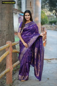 Premium Handcrafted Banarasi Silk Saree with Rich Gold Zari Weaving Pallu