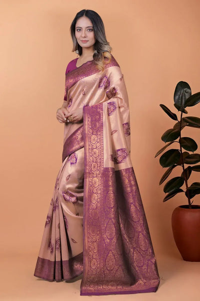 Elegant Banarasi Silk Saree - Zari Woven Contrast Border Festive Wear for Women