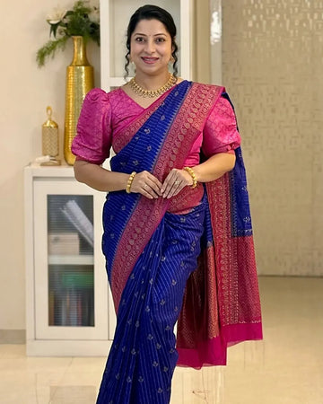 Elegant Banarasi Soft Silk Saree with Gold Zari Weaving - Festive Wear for Women