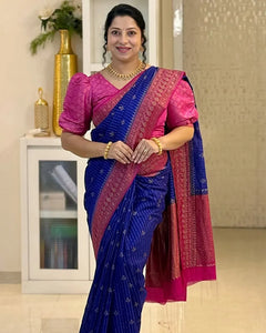 Elegant Banarasi Soft Silk Saree with Gold Zari Weaving - Festive Wear for Women