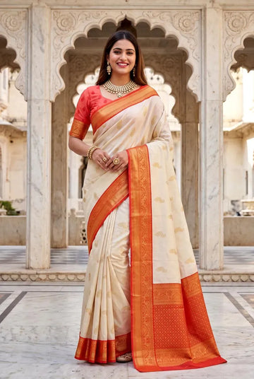Elegant Banarasi Soft Silk Saree with Rich Zari Border for Women
