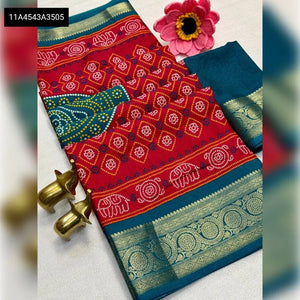 Elegant Bandhani Dola Silk Saree - Jaquard Border Festive Wear