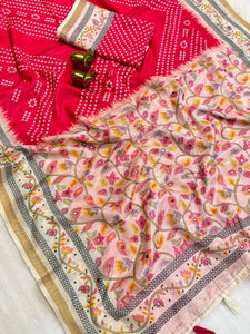 Elegant Bandhani Silk Saree with Mirror Work - Festive Wear for Women