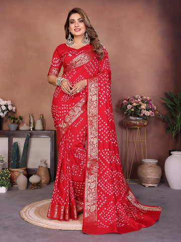 Elegant Bandhej Dola Silk Saree - Hand-Tied Work for Women