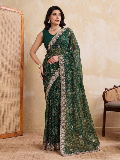 Elegant Bandhej Georgette Saree - Cutwork Border for Festive Wear