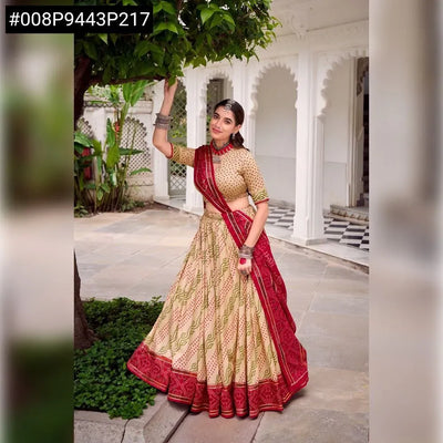Elegant Bandhej Lehenga Choli - Traditional Print & Gotta Patti Lace for Festive Wear