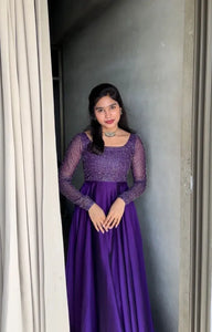 Elegant Bead-work Yok Gown - Sparkling Georgette Flare for Evening Parties & Celebrations