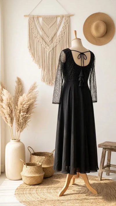 Elegant Bead-work Yok Gown - Sparkling Georgette Flare for Evening Parties & Celebrations