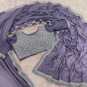 Elegant Beads Embroidered Silk Saree - Luxe Lace Detail for Festive Wear
