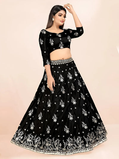 Elegant Black Art Silk Lehenga Choli - Dazzling Sequence Embroidery for Wedding Wear