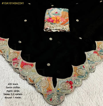 Elegant Black Chiffon Saree - Embroidered Cutwork Pallu for Festive Wear