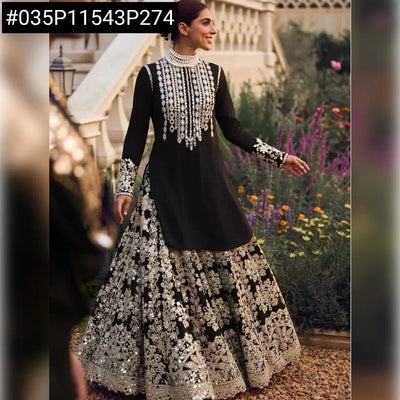 Elegant Black Chinon Lehenga - Heavy Embroidery for Festive & Wedding Wear