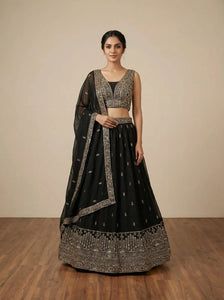 Premium Black Faux Georgette Lehenga Choli with Heavy Zari and Sequence Embroidery