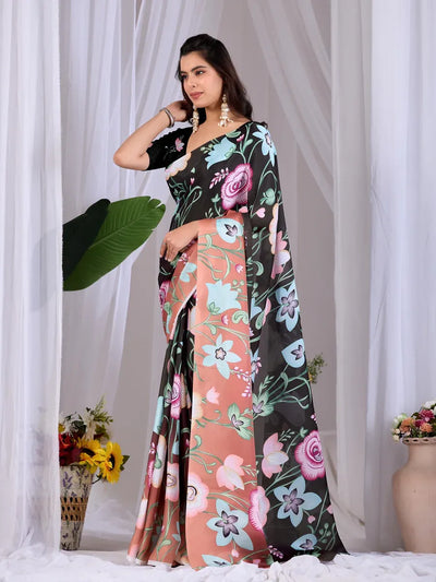 Elegant Black Floral Georgette Saree - Festive Wear for Women